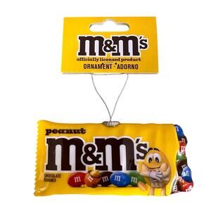 M&M`s Peanut Decoupage Christmas Holiday Ornament Yellow Plastic New